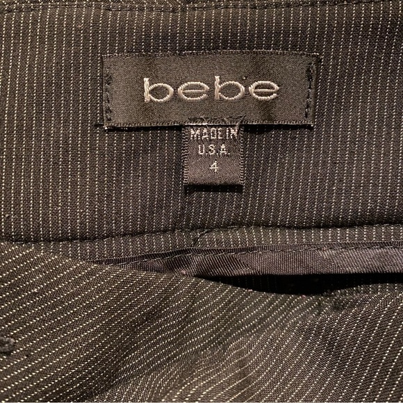 Vintage BEBE Women Black Pinstripe Y2K Flare Wide Dress Pants Size 4-Made in USA - Picture 7 of 10